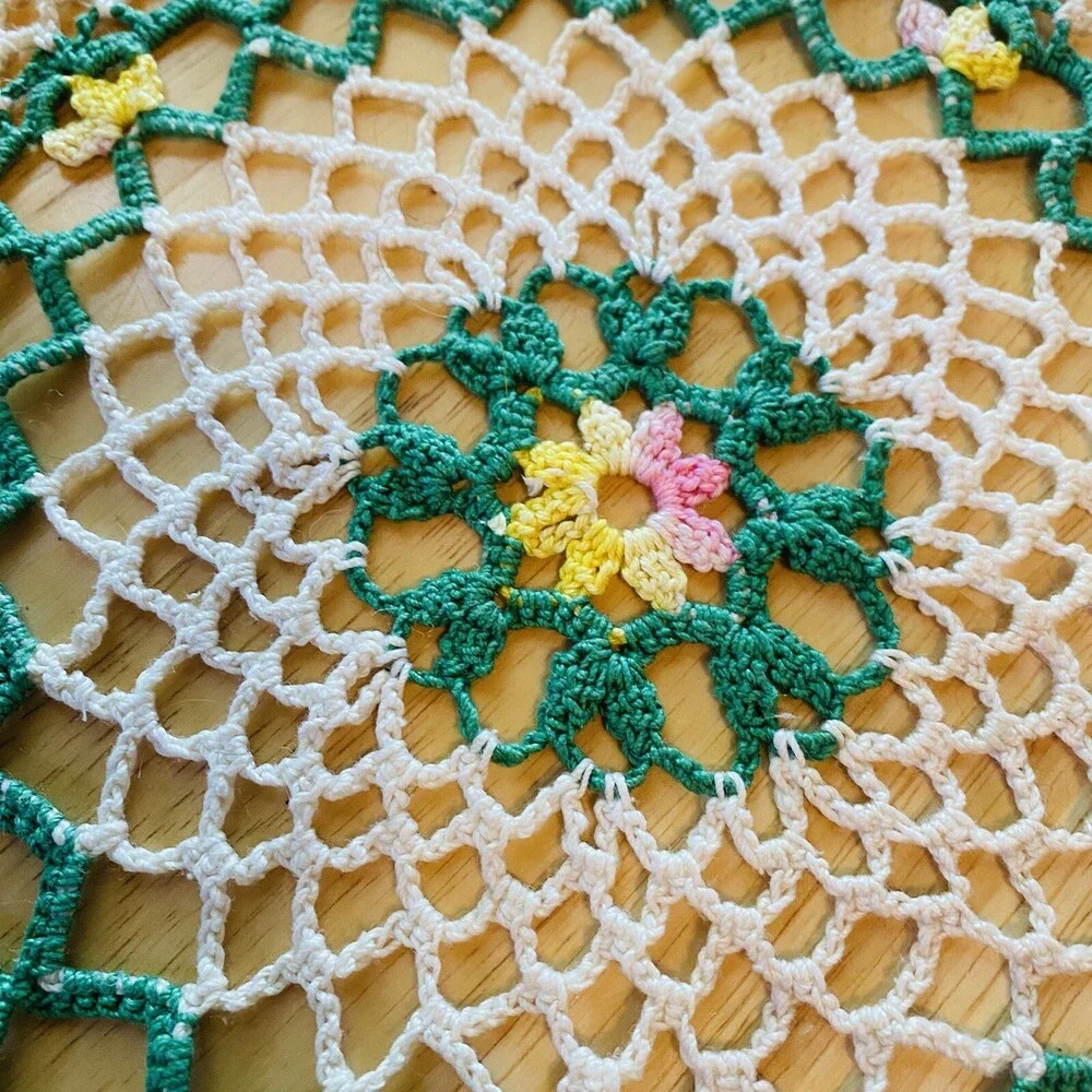 Lot of 2 Handcrafted Crocheted Flower Doilies Cottage Core Granny Decor Pieces